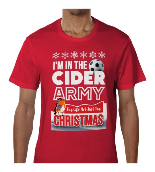 Red Bristol City-inspired Cider Army Christmas fan T-shirt with festive football artwork