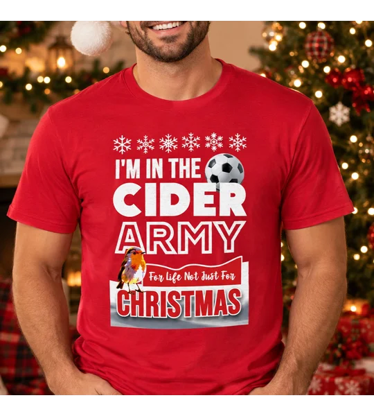 Cider Army Bristol City-inspired Christmas football T-shirt in red with full-colour artwork