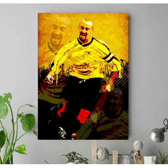 Burton-inspired Stridey football legend canvas print displayed as retro football wall art