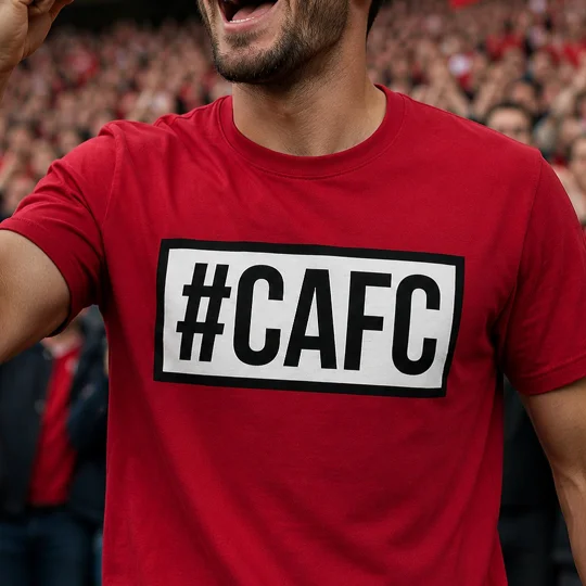 CAFC Hashtag Charlton-Inspired Fan Tee red T-shirt with full colour football artwork