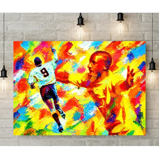 Dion Dublin Cambridge United-inspired retro football canvas print displayed on a wall