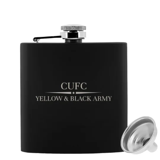 Cambridge-inspired 6oz black luxury hip flask for football fans