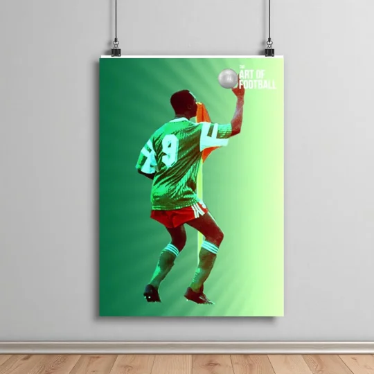 Cameroon poster inspired by Roger Milla 1990 World Cup football legend