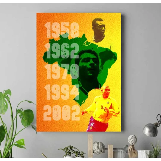 Brazil Football Legends World Cup Tribute Pop Art Canvas Wall Decor – Retro Soccer Memorabilia Gift
