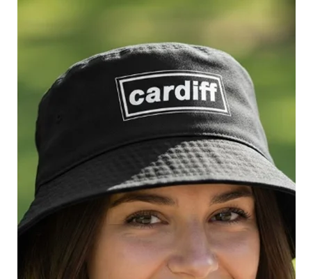 Cardiff-Inspired 90s Retro Black Bucket Hat