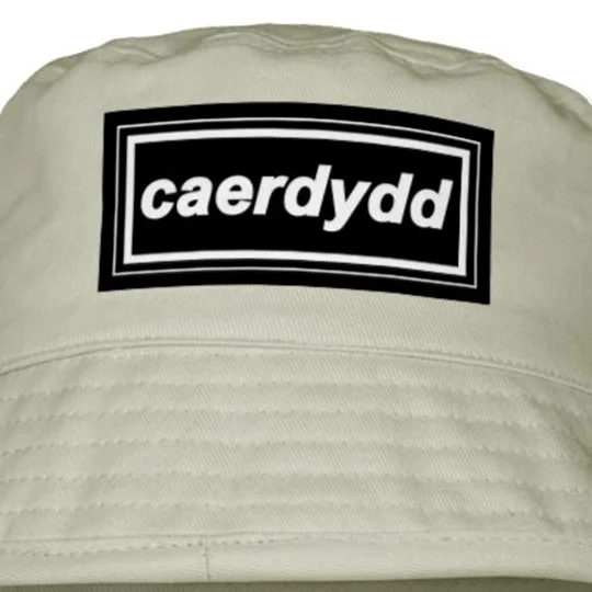Cardiff Caerdydd-inspired cotton twill bucket hat in sand colour, ideal for football fans and casual summer outfits