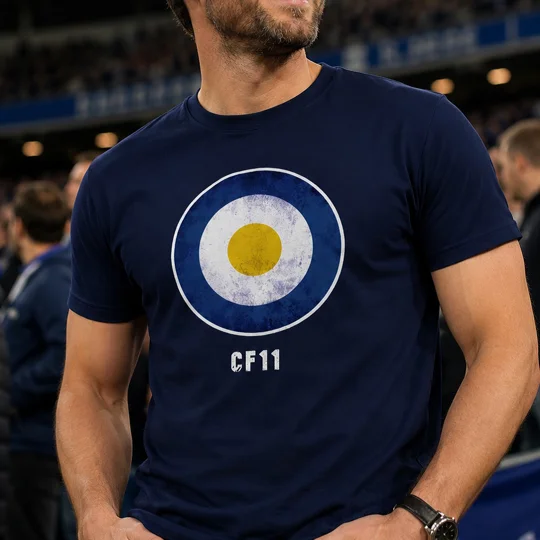 Cardiff CF11 Mod-InspiredTarget Retro Style Blue T-Shirt