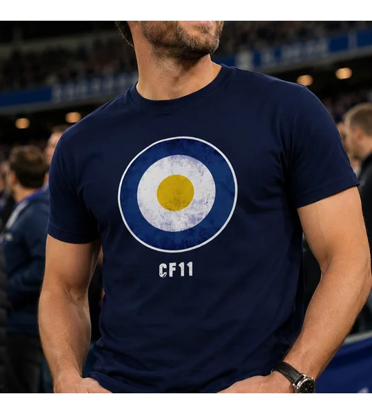 Cardiff CF11 Mod-InspiredTarget Retro Style Blue T-Shirt