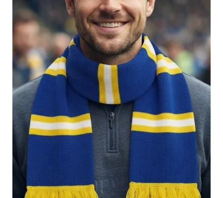 Cardiff-Inspired Retro Football Bar Scarf | Blue, White & Yellow