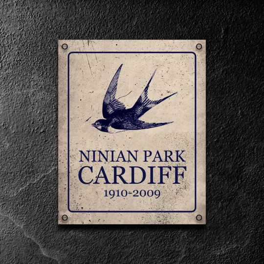 Handmade Ninian Park metal wall sign for Cardiff-inspired football décor