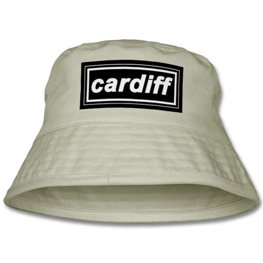 Cardiff-inspired 90s retro sand bucket hat with full-colour football-themed print