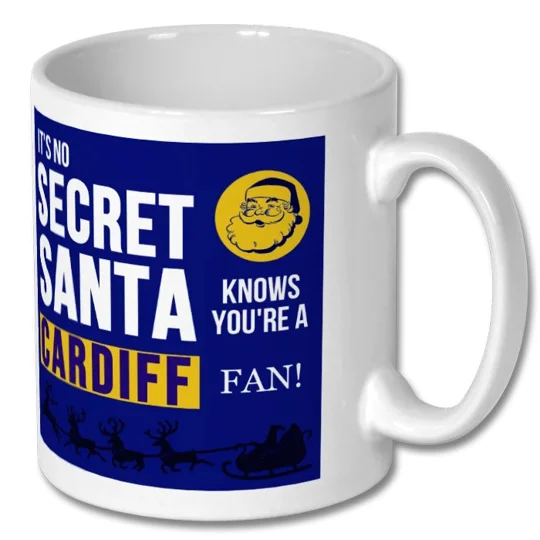 Cardiff City-inspired Christmas football fan mug, 10oz white mug with glossy high-definition colour artwork