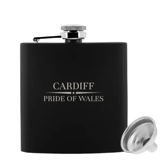 Engraved Cardiff-inspired football fan hip flask with gift box