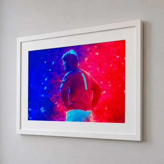 Carlisle Football Legend Allan Ross-Inspired framed art print with abstract effect, silver frame and white mount
