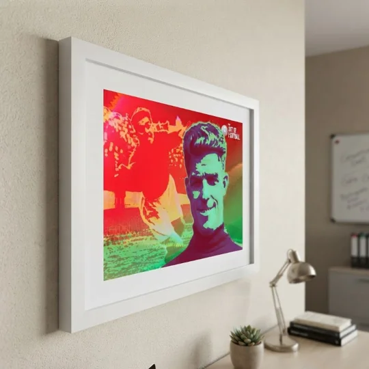 Charlton-Inspired Sam Bartram football tribute artwork framed print with retro abstract effect in silver frame and white mount
