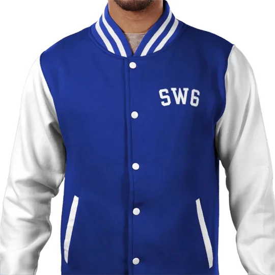 SW6 inspired retro varsity jacket in two-tone cotton blend design