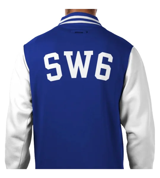 Chelsea-inspired SW6 retro style varsity jacket with embroidered design