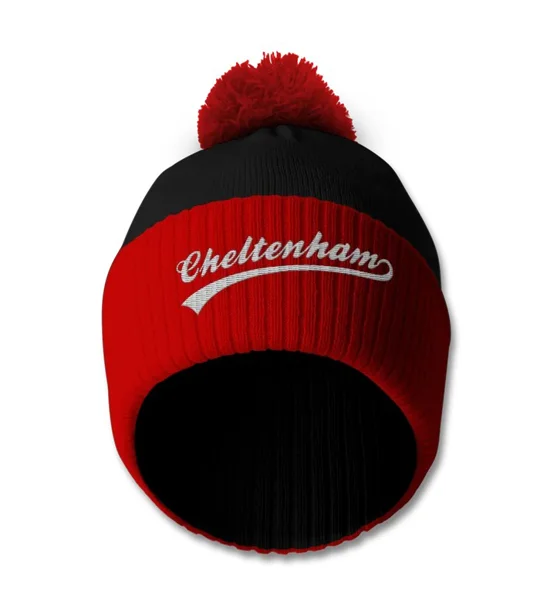 Cheltenham Town-Inspired Bobble Hat with embroidered football design