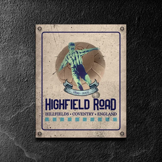 Highfield Road vintage metal wall sign Coventry-inspired football gift