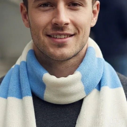 Coventry City-inspired retro football bar scarf in light blue and white.