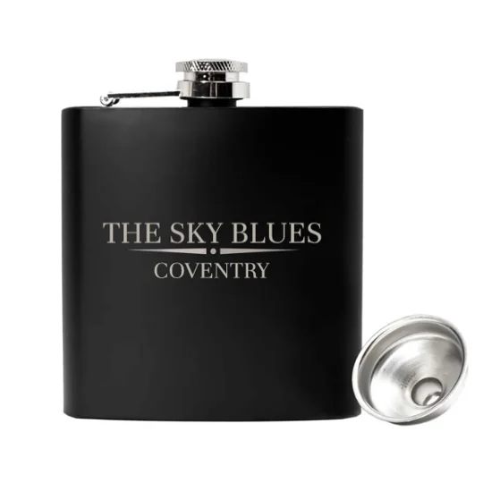Coventry-inspired 6oz luxury black hip flask for Sky Blues football fans