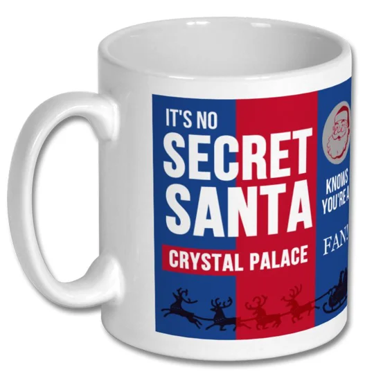 Crystal Palace-inspired football Christmas gift mug from Football Art Online, showing the full-colour design on a white 10oz mug