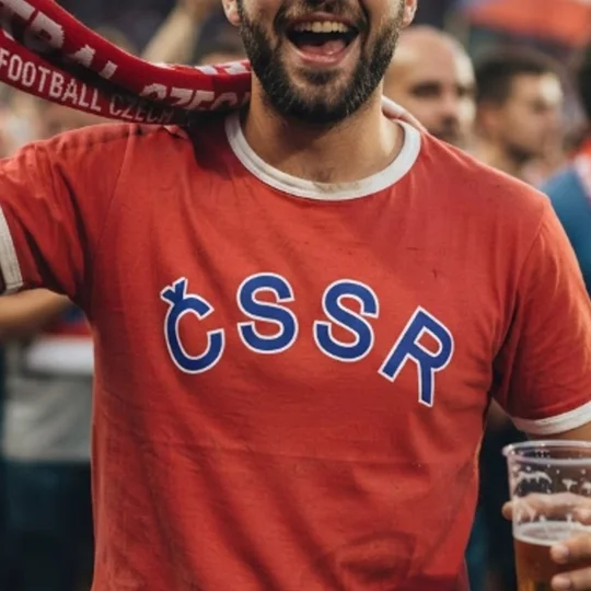 Czechoslovakia CSSR retro vintage football-inspired T-shirt in red with white trim and full-colour artwork