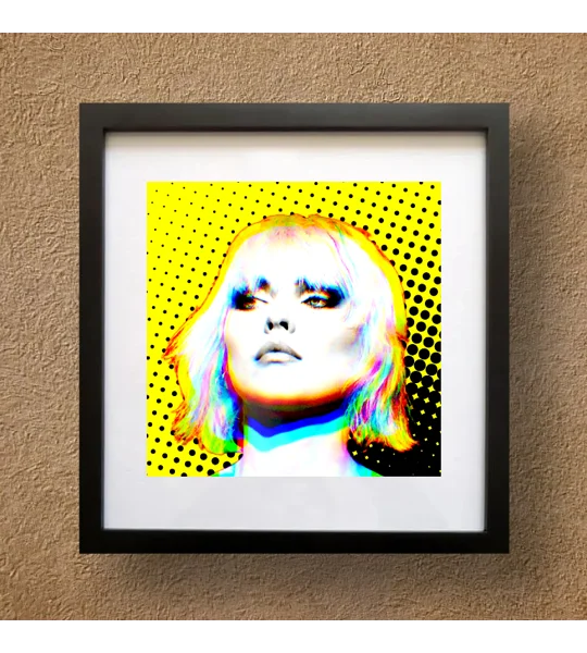 Debbie Harry pop art framed print inspired by Blondie in black frame with white mount