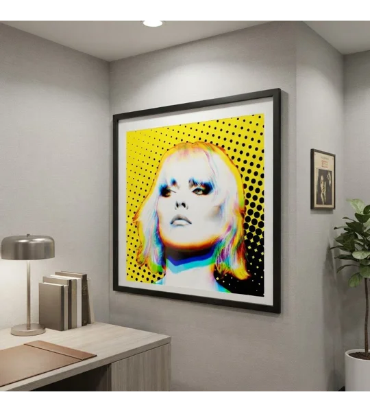 Blondie-inspired Debbie Harry pop art wall art framed in black with white mount