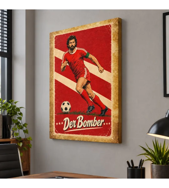 Gerd Müller-inspired Bayern Munich tribute canvas wall art featuring Der Bomber