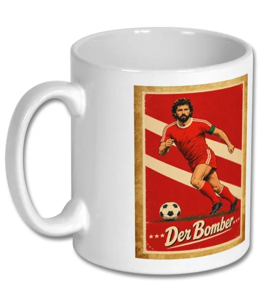 Gerd Müller-inspired Bayern Munich football legend mug with full-colour artwork