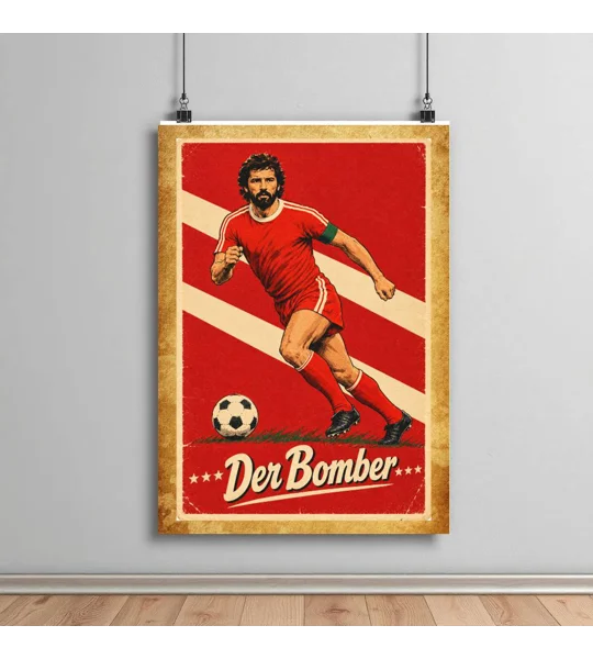 Gerd Müller-inspired Bayern Munich tribute poster with retro abstract football artwork