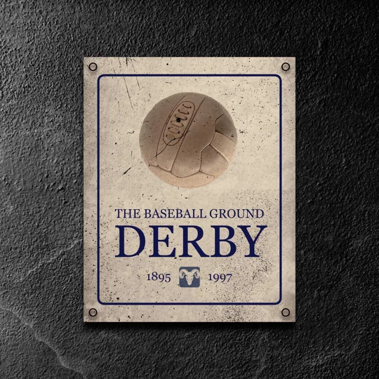 Derby-inspired Baseball Ground retro metal sign for football fans