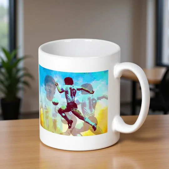 Argentina Diego Maradona-inspired pop-art mug featuring colourful football legend artwork