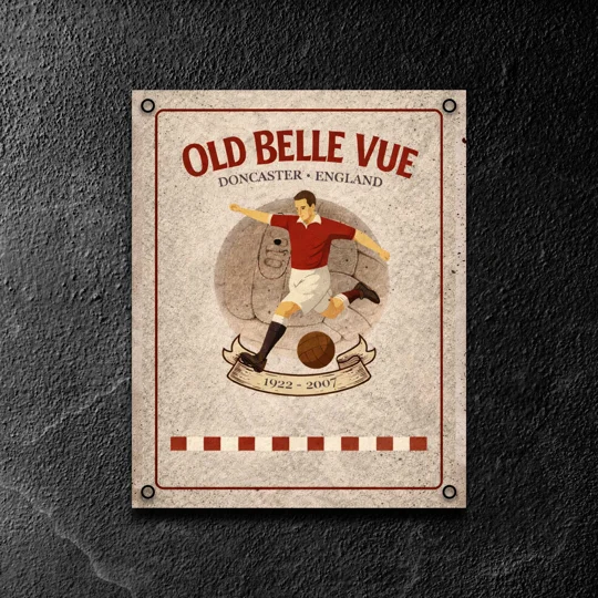 Doncaster-inspired Belle Vue retro metal wall sign for football fans