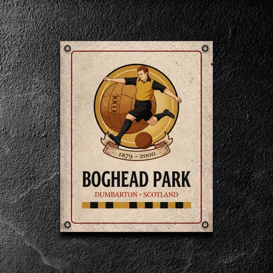 Boghead Park vintage metal wall sign inspired by Dumbarton football heritage
