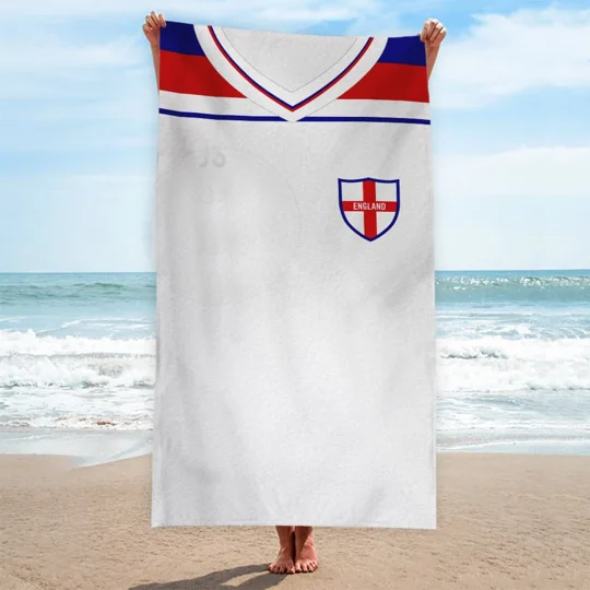 England 1982 Home Shirt-Inspired Beach Towel | Retro Football Accessory