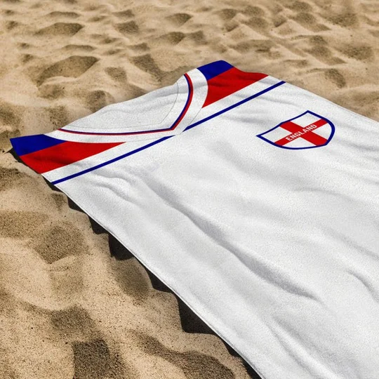 England 1982 Home Shirt-Inspired Beach Towel | Retro Football Accessory