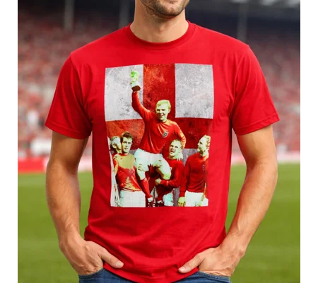 England Bobby Moore 1966 St George T-Shirt Red – World Cup Legend Tribute Shirt