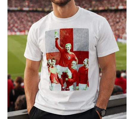 England Bobby Moore 1966 St George White T-Shirt – World Cup Legend Tribute Shirt