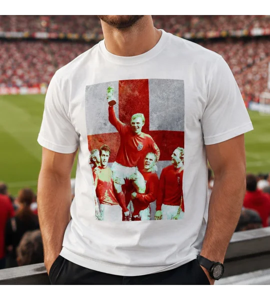 England Bobby Moore 1966 St George White T-Shirt – World Cup Legend Tribute Shirt