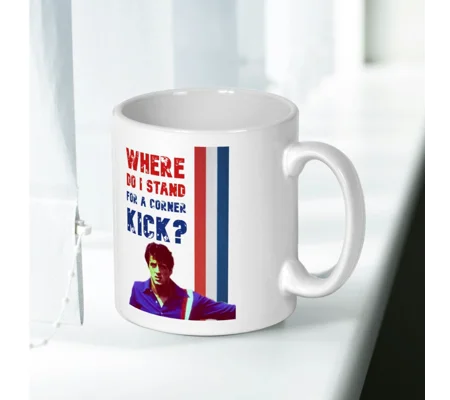 Escape to Victory Sylvester Stallone & Hatch Corner Kick Mug – Football Film Tribute Coffee Cup