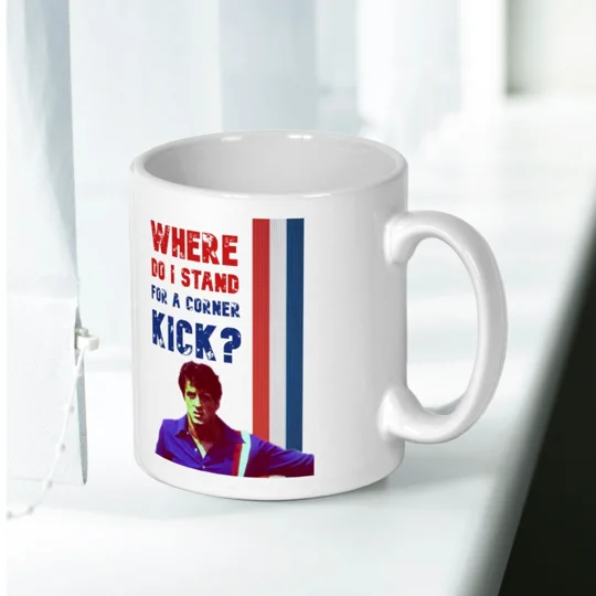 Escape to Victory Sylvester Stallone & Hatch Corner Kick Mug – Football Film Tribute Coffee Cup