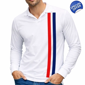 Escape To Victory Long Sleeve White Polo Shirt – Vintage Football Inspired Stripe Design