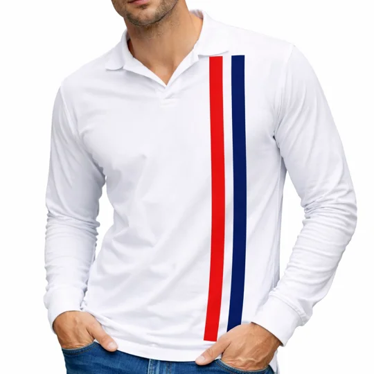 Escape To Victory Long Sleeve White Polo Shirt – Vintage Football Inspired Stripe Design
