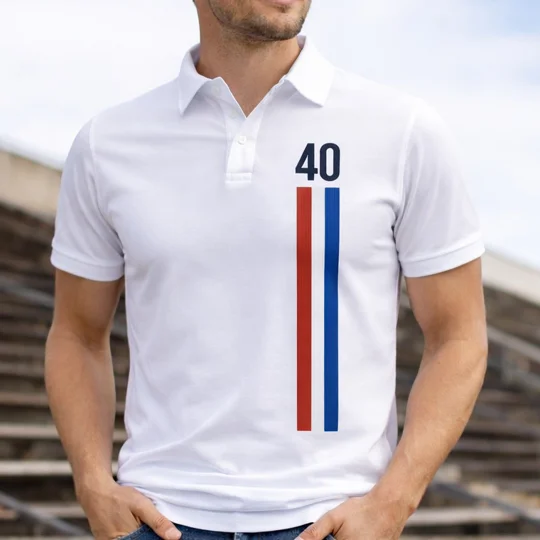 White Escape to Victory-inspired football polo shirt front view