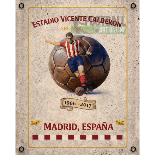 Atlético Madrid-inspired Estadio Vicente Calderón vintage metal wall décor
