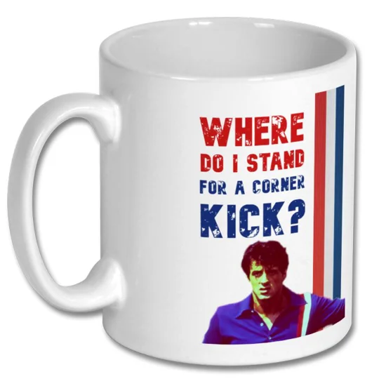 Escape to Victory Sylvester Stallone & Hatch Corner Kick Mug – Football Film Tribute Coffee Cup