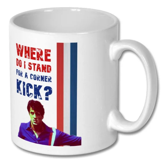 Escape to Victory Sylvester Stallone & Hatch Corner Kick Mug – Football Film Tribute Coffee Cup
