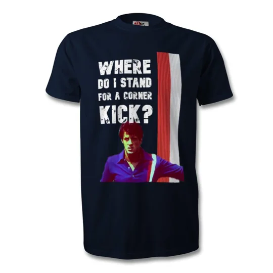 Escape to Victory Hatch “Where Do I Stand for a Corner Kick?” Blue T-Shirt | Football Movie Classic